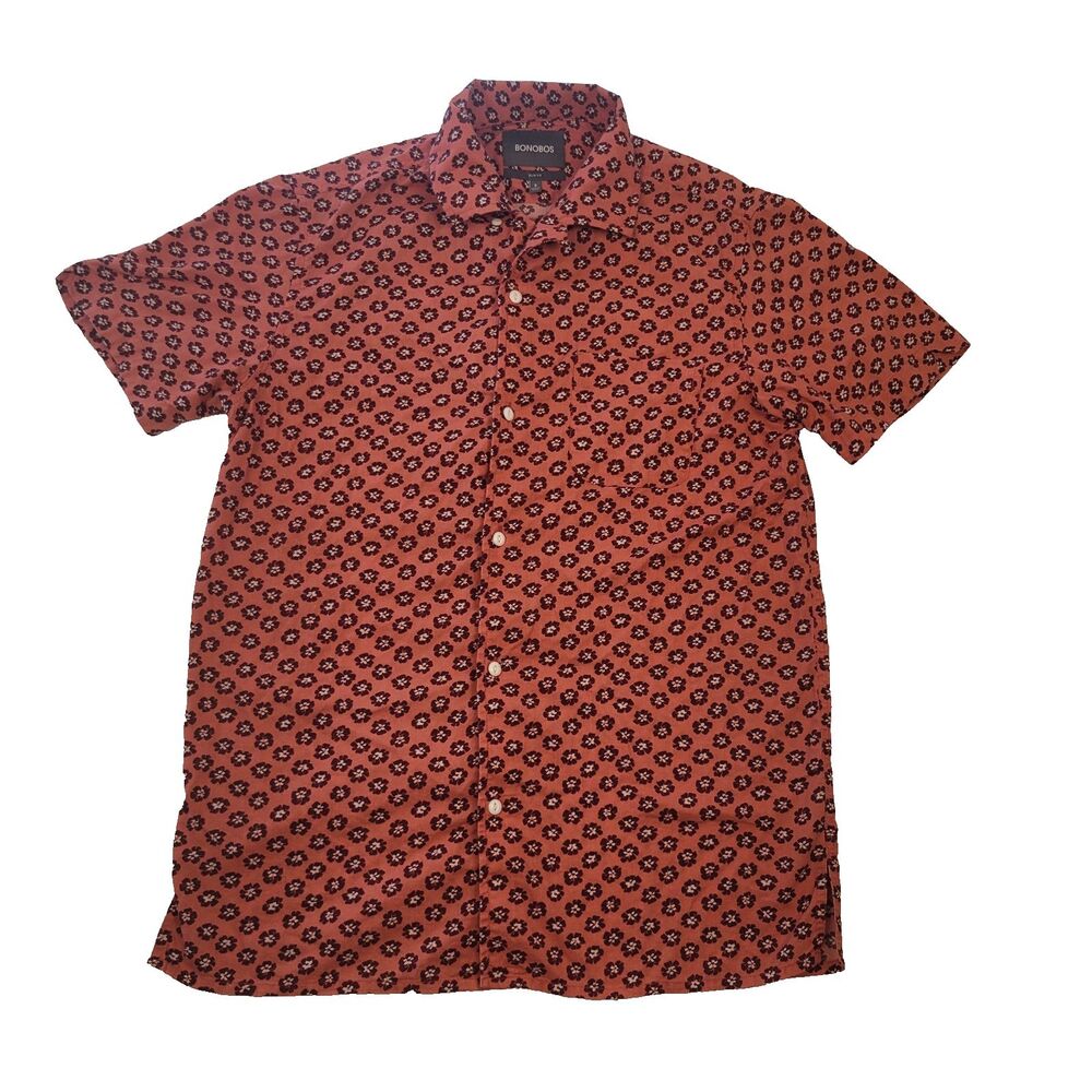 Bonobos Slim Fit Button Up Shirt Mens Small Red Floral Short Sleeve Casual
